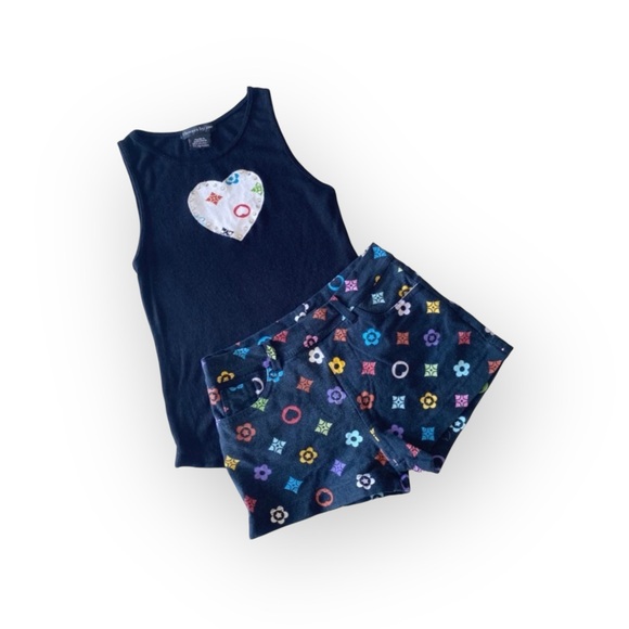 Flowers by Zoe ❉ Handbag Print Shorts ❉ Black with Multi Color Logo Print ❉ 6X 6 - Picture 2 of 14